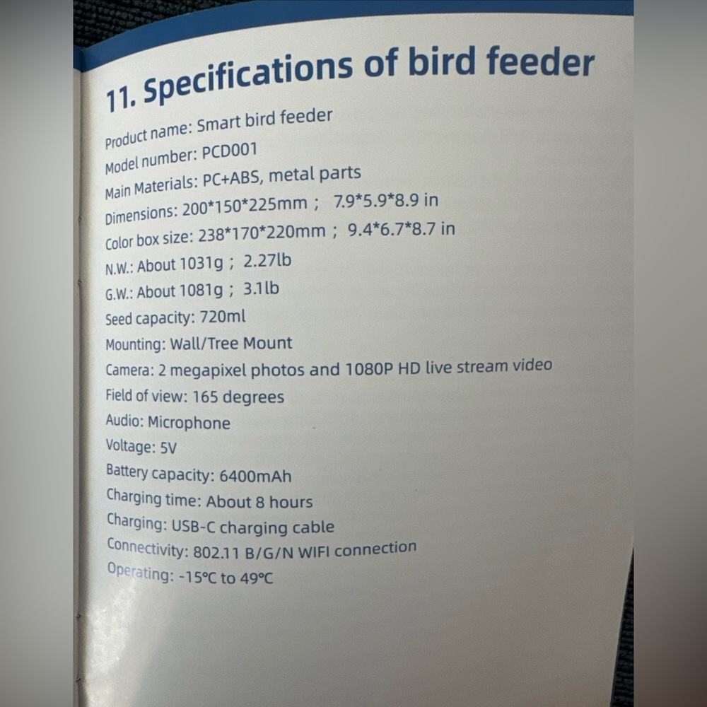 Bird Feeder Palport Bird Detective Smart Bird Feeder with Camera Blue New in Box - Picture 9 of 10